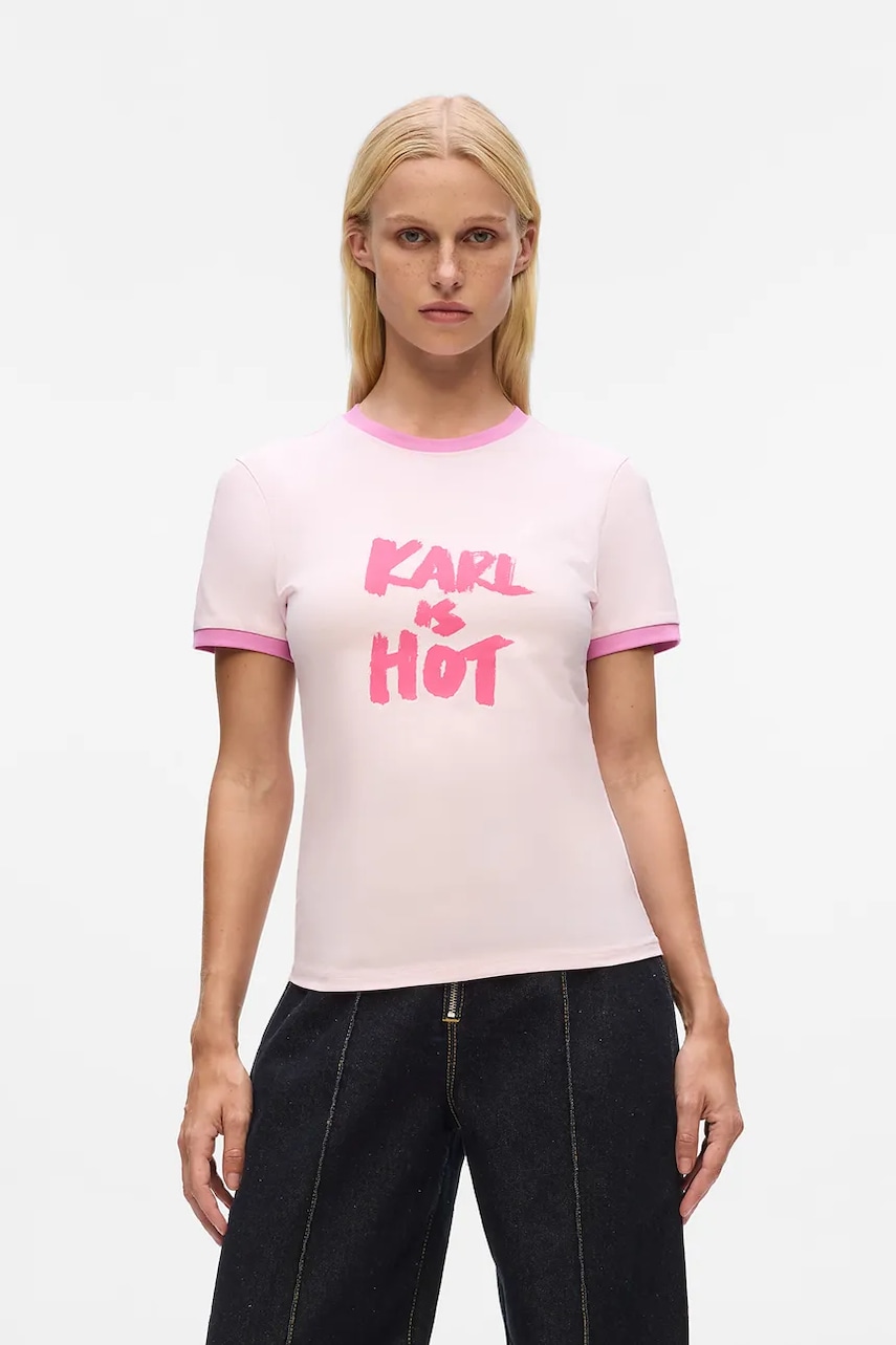 Karl Lagerfeld tricou din bumbac Karl Lagerfeld x Paris Hilton culoarea roz, A4W17102