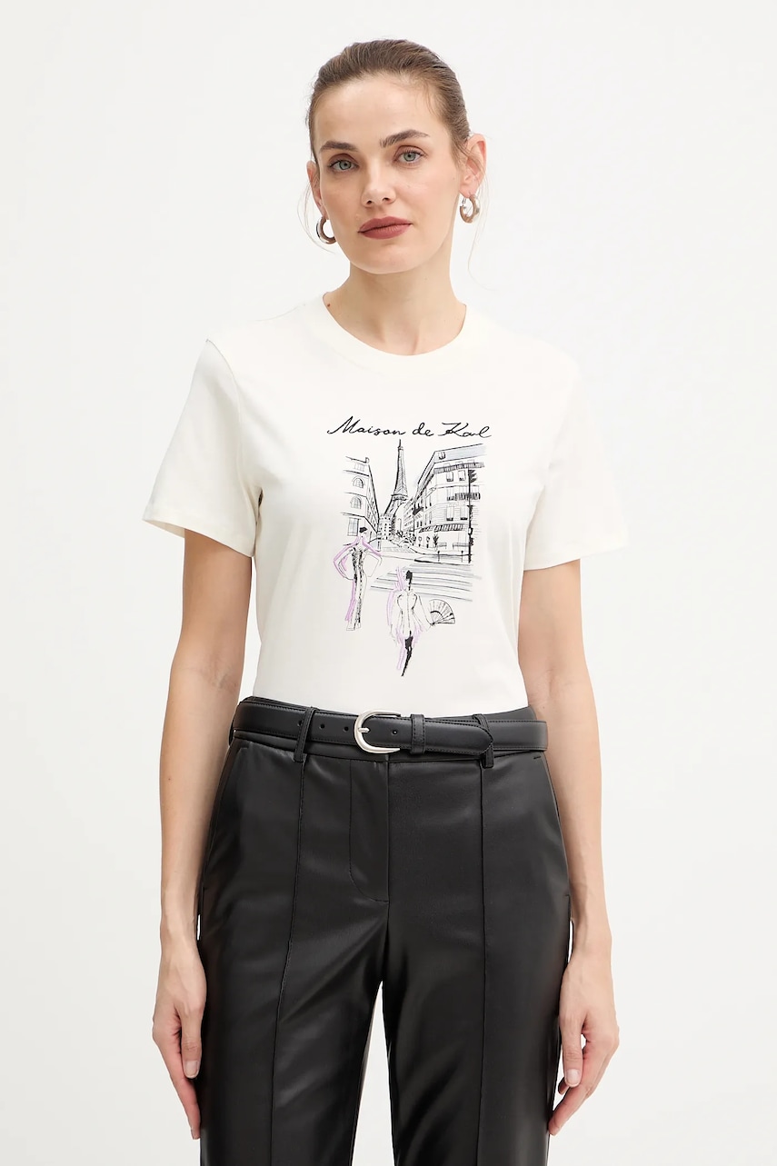 Karl Lagerfeld tricou din bumbac culoarea bej, A4W17087