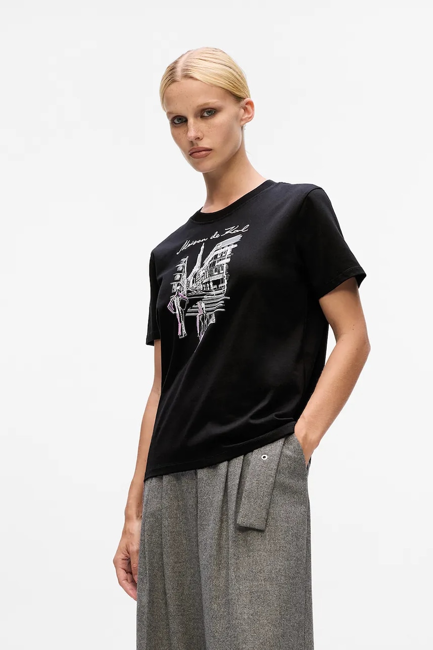Karl Lagerfeld tricou din bumbac culoarea negru, A4W17087
