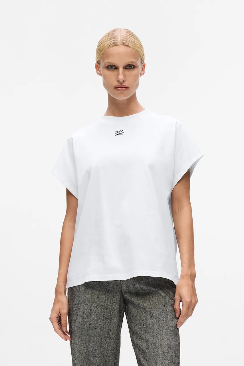 Karl Lagerfeld tricou din bumbac culoarea alb, A4W17039