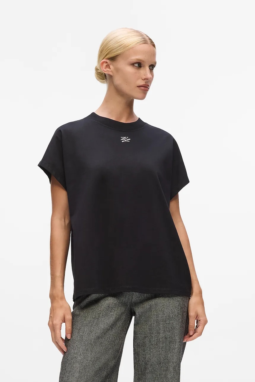 Karl Lagerfeld tricou din bumbac culoarea negru, A4W17039
