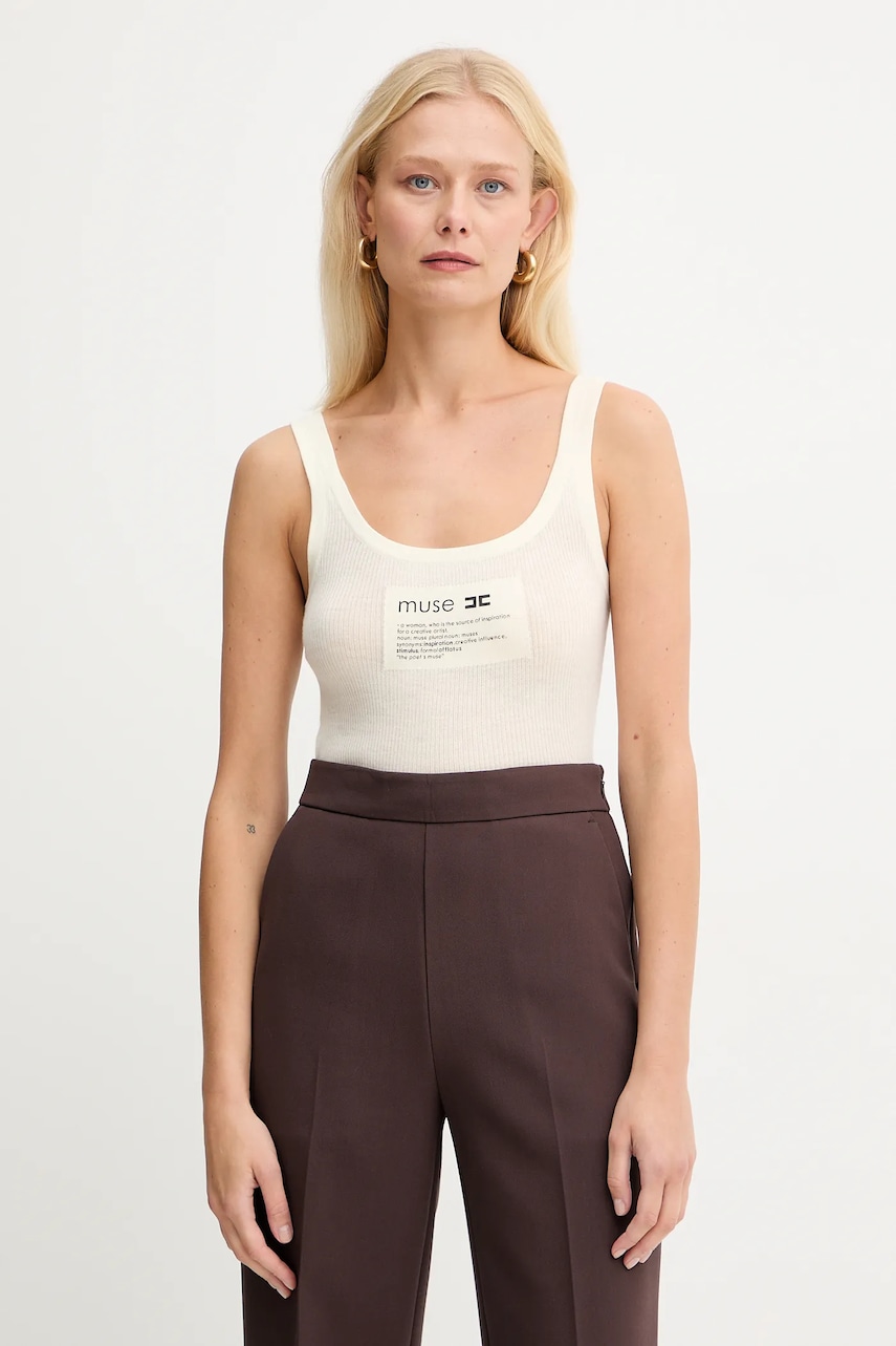 Elisabetta Franchi top cu lână culoarea bej, TK63B57E2