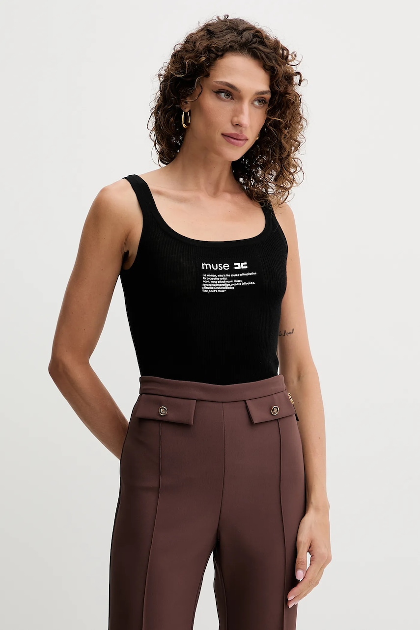 Elisabetta Franchi top cu lână culoarea negru, TK63B57E2