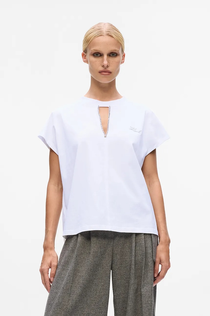 Karl Lagerfeld tricou din bumbac culoarea alb, A4W17046