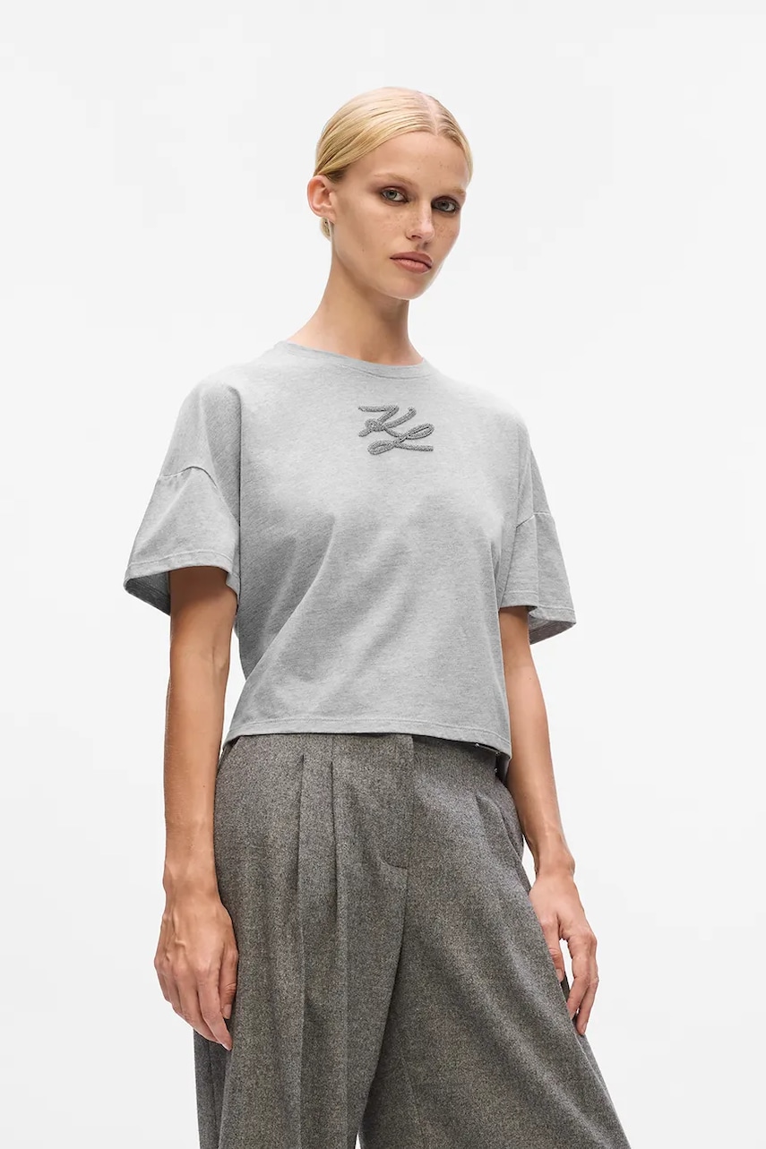Karl Lagerfeld tricou din bumbac culoarea gri, A4W17053