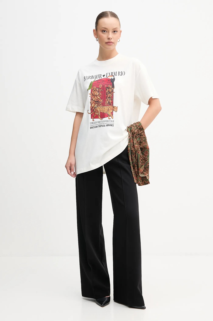 Хлопковая футболка Barbour x Farm Rio цвет белый LTS0699