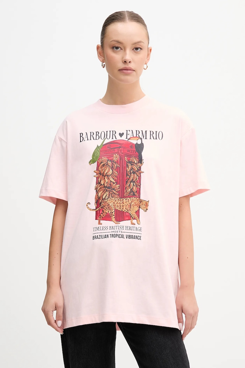Barbour tricou din bumbac x Farm Rio culoarea roz, LTS0699
