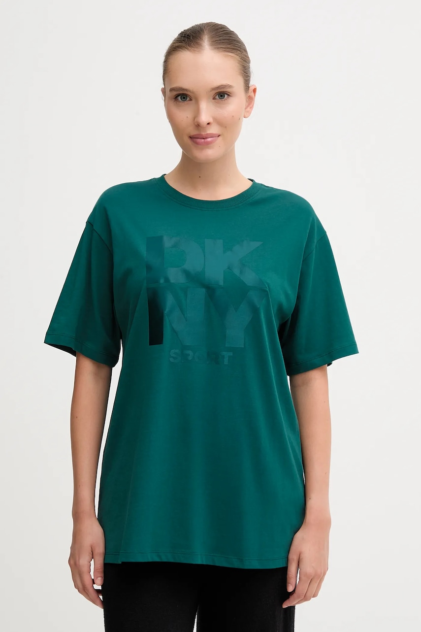 Levně Bavlněné tričko Dkny dámské, zelená barva, DP5T1470