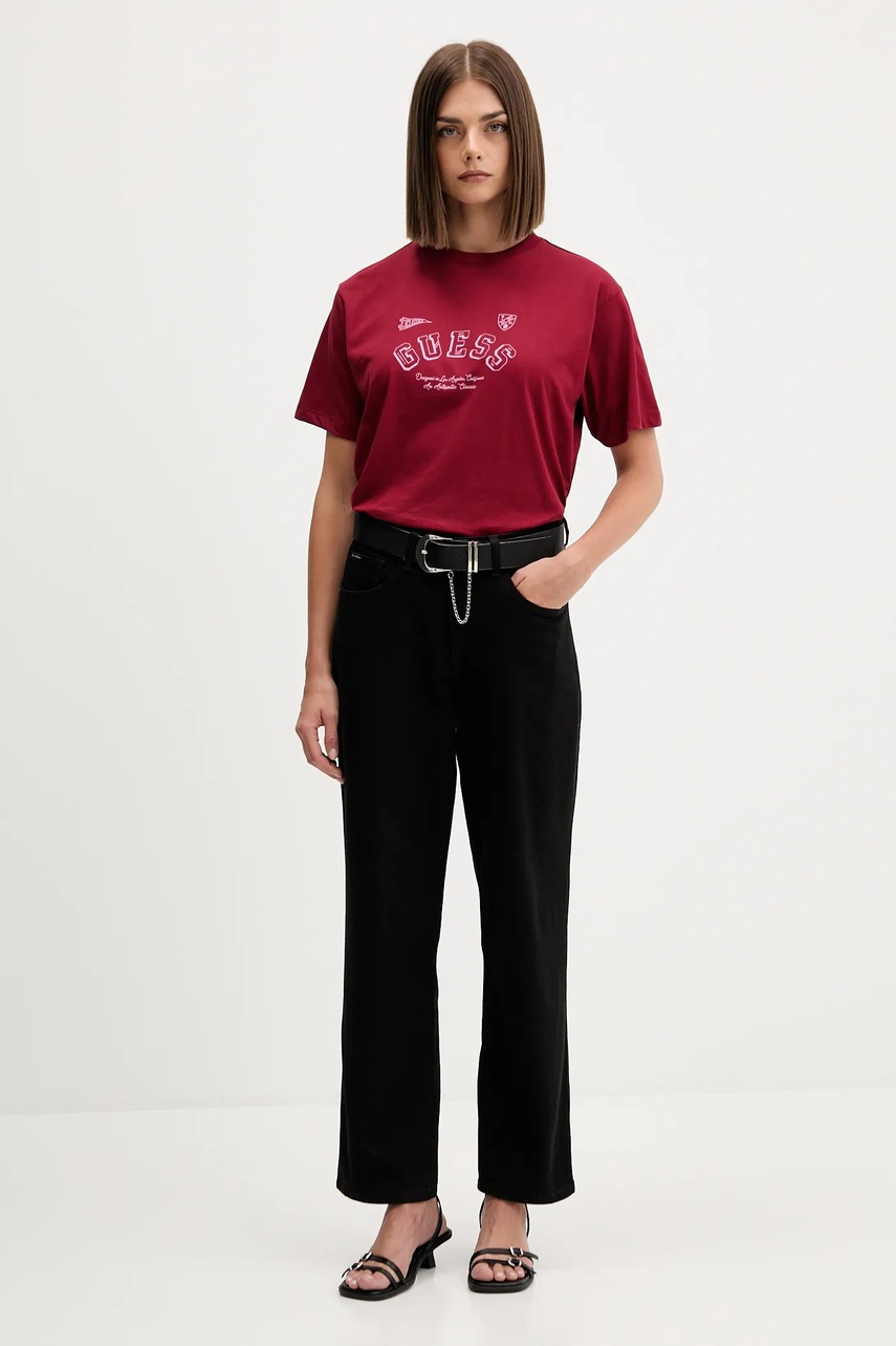 Хлопковая футболка Guess Jeans цвет бордовый W5BI11 K8HM0