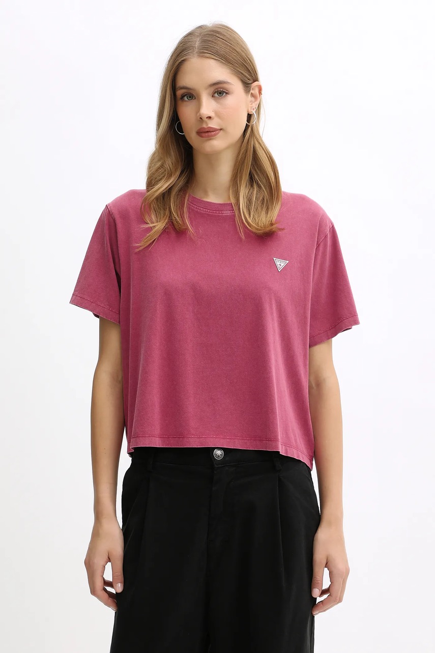 

Памучна тениска Guess Jeans дамска в бордо W5BI23 K8HM0