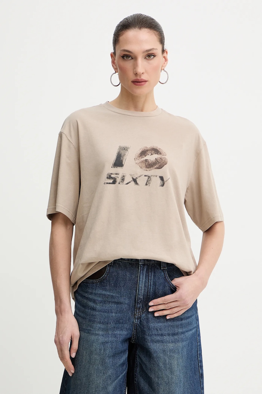 Miss Sixty tricou din amestec de in culoarea bej, 6S3SJ59200