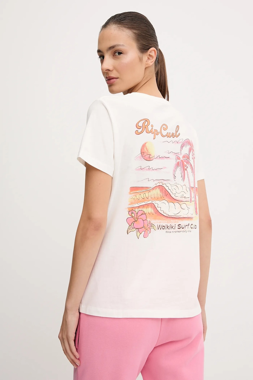 Rip Curl tricou din bumbac WAIKIKI culoarea bej, 0JAWTE Rip Curl tricou din bumbac WAIKIKI culoarea bej, 0JAWTE
