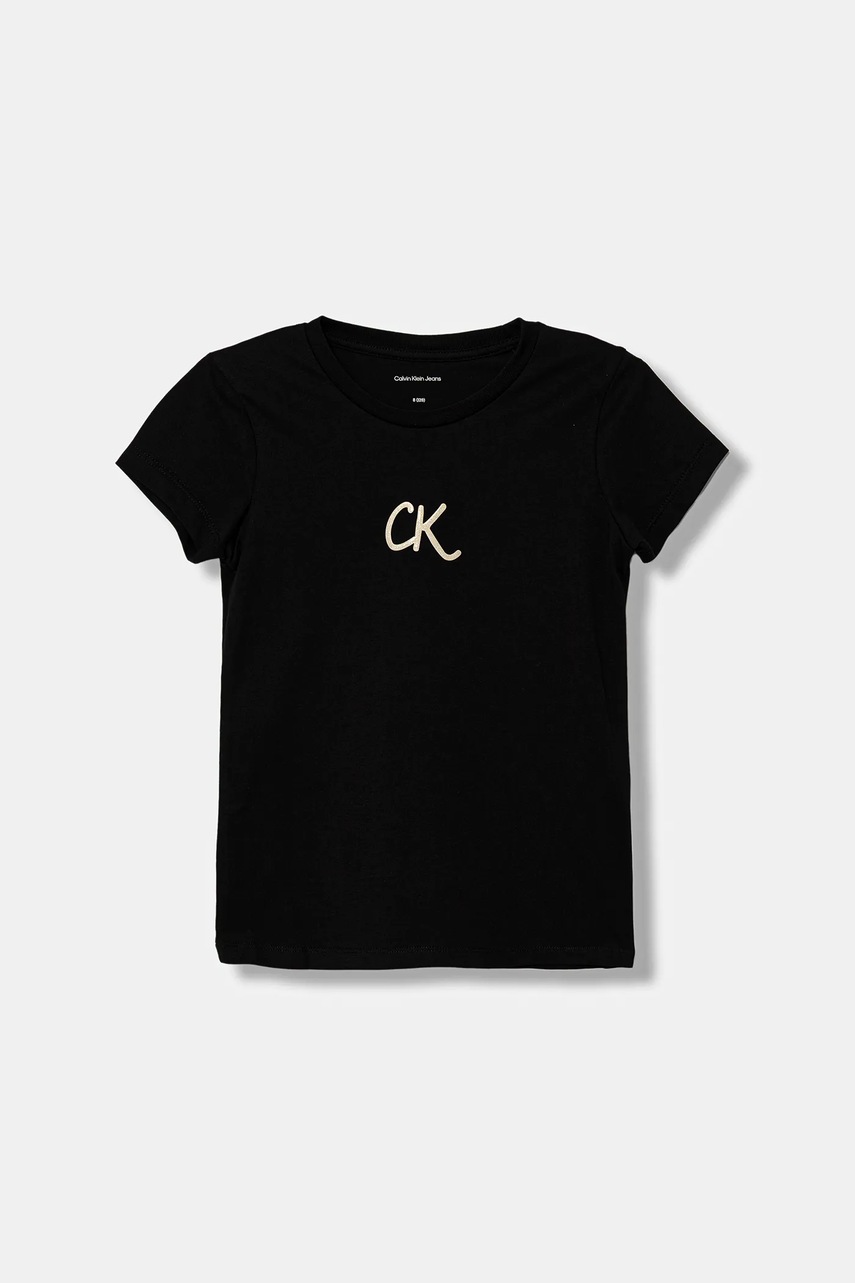 Levně Dětské bavlněné tričko Calvin Klein Jeans černá barva, IG0IG02972