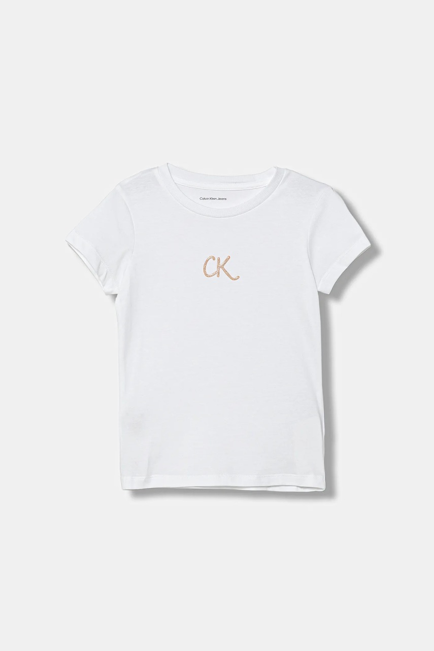 Levně Dětské bavlněné tričko Calvin Klein Jeans bílá barva, IG0IG02972