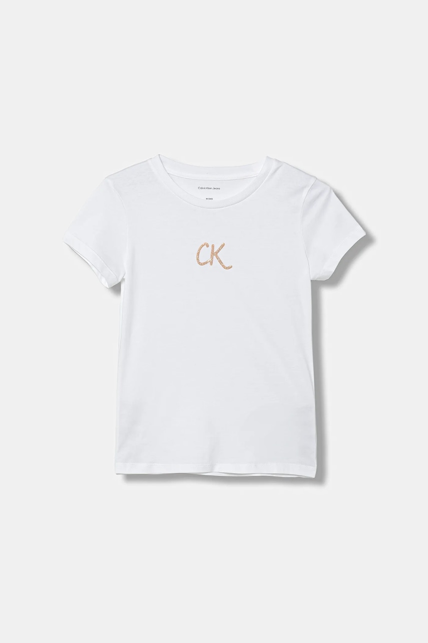 Levně Dětské bavlněné tričko Calvin Klein Jeans bílá barva, IG0IG02972