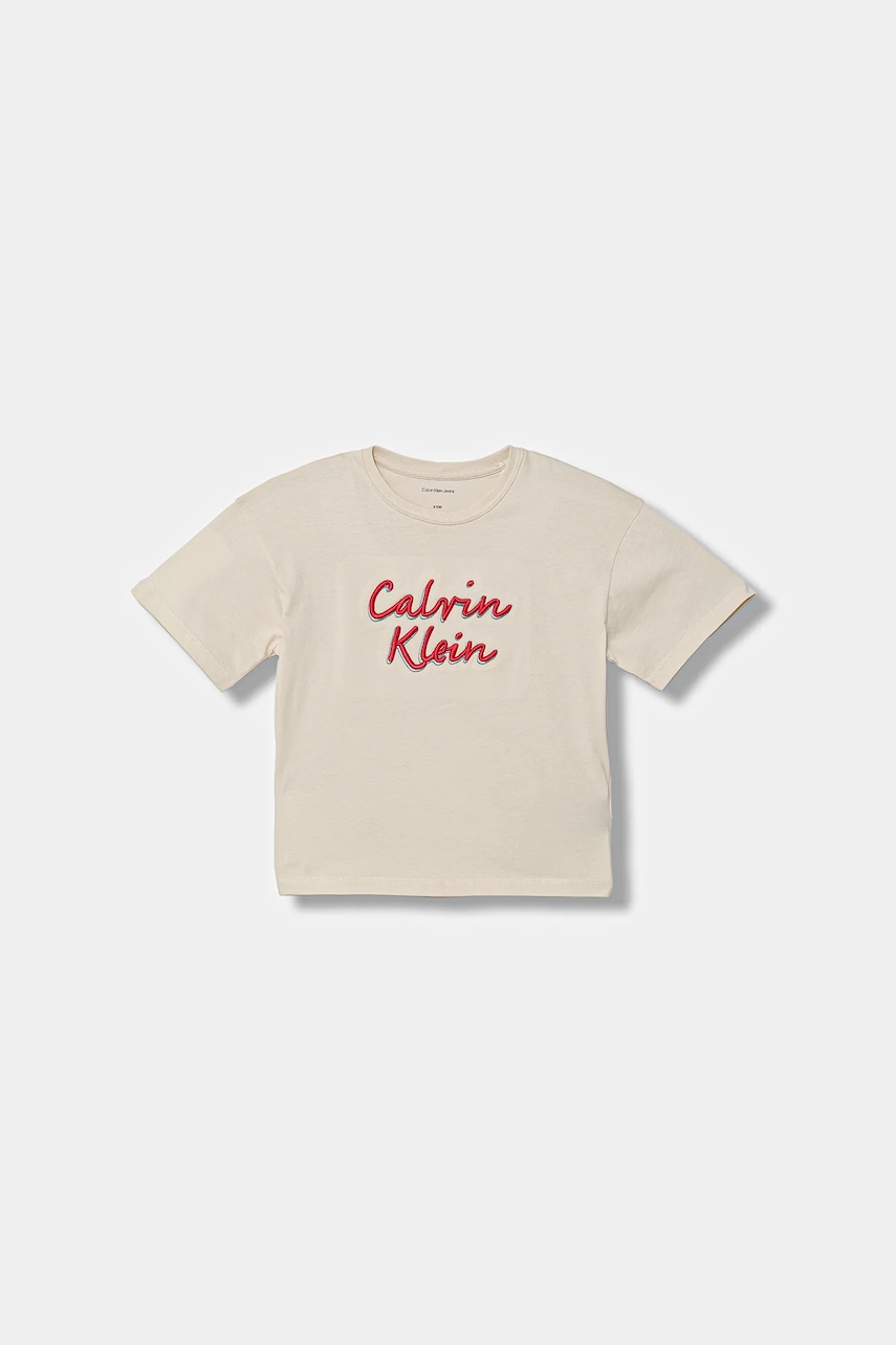 Детская хлопковая футболка Calvin Klein Jeans цвет бежевый IG0IG02973 Детская хлопковая футболка Calvin Klein Jeans цвет бежевый IG0IG02973