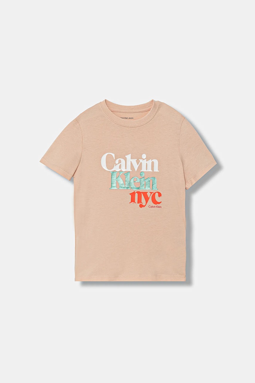 Levně Dětské bavlněné tričko Calvin Klein Jeans oranžová barva, IG0IG02991