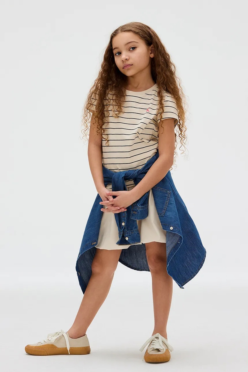 Levně Dětské bavlněné tričko Calvin Klein Jeans béžová barva, IG0IG02992