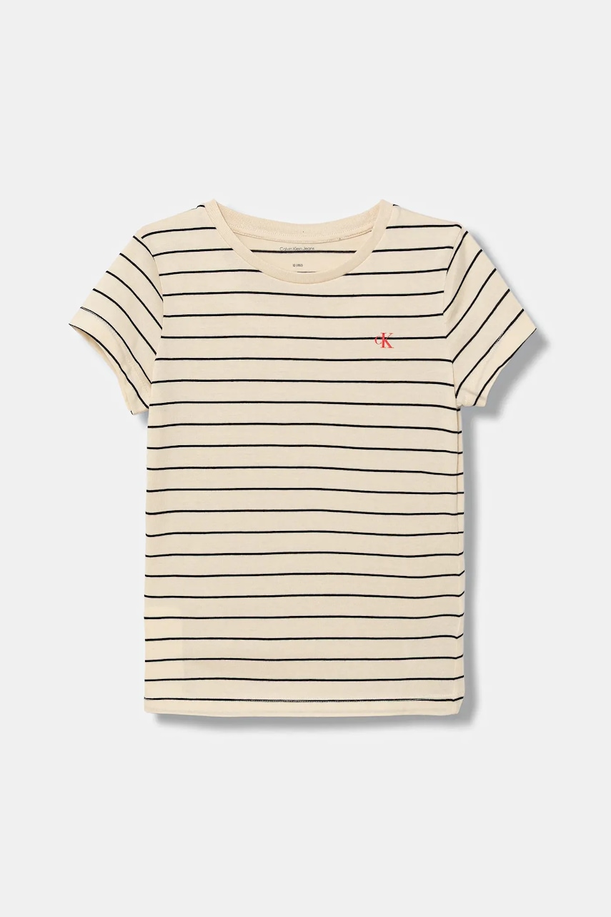 Детская хлопковая футболка Calvin Klein Jeans цвет бежевый IG0IG02992 Детская хлопковая футболка Calvin Klein Jeans цвет бежевый IG0IG02992