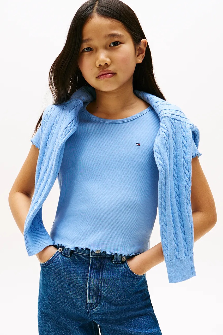 Levně Dětské tričko Tommy Hilfiger modrá barva, KG0KG08590