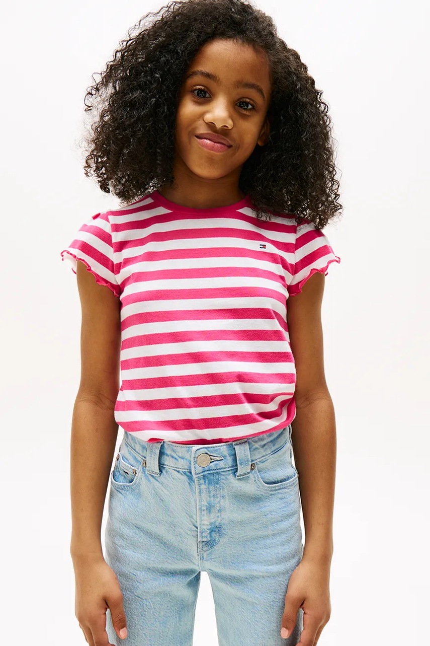 Levně Dětské bavlněné tričko Tommy Hilfiger růžová barva, KG0KG08744