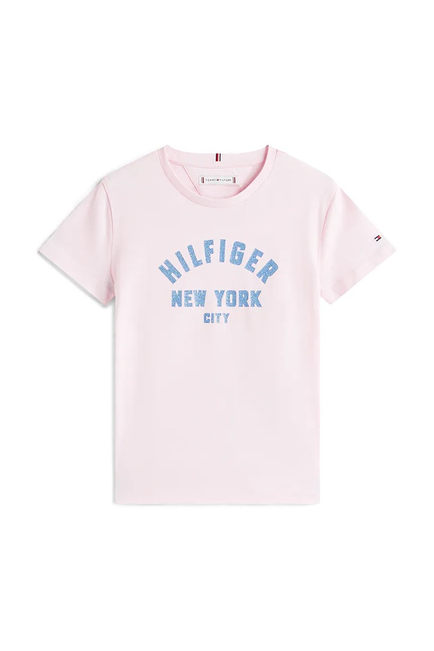 Levně Dětské bavlněné tričko Tommy Hilfiger růžová barva, KG0KG08813