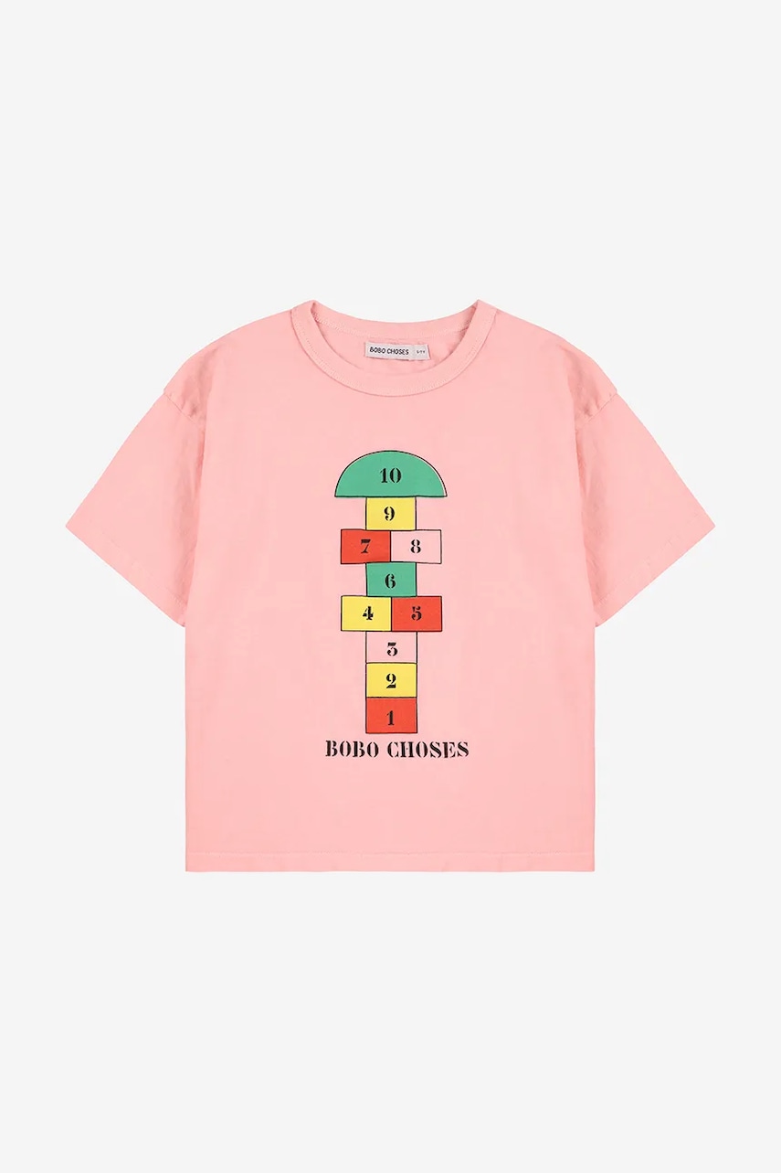 Детская хлопковая футболка Bobo Choses Hopscotch цвет розовый 225AC143 Детская хлопковая футболка Bobo Choses Hopscotch цвет розовый 225AC143