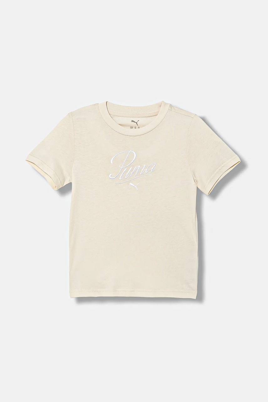 Puma tricou de bumbac pentru copii ESS SCRIPT Tee G culoarea bej, 685805