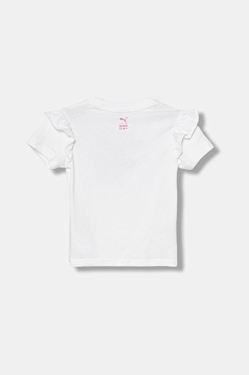 Детская хлопковая футболка Puma PUMA X HELLO KITTY & FRIENDS Ruffle Tee цвет белый 632386 Детская хлопковая футболка Puma PUMA X HELLO KITTY & FRIENDS Ruffle Tee цвет белый 632386
