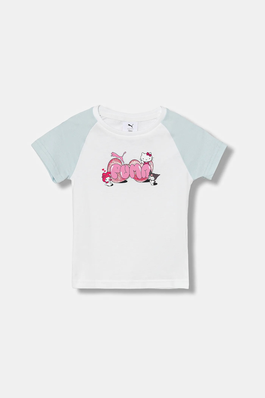 Levně Dětské bavlněné tričko Puma PUMA X HELLO KITTY & FRIENDS Slim Tee bílá barva, 632391