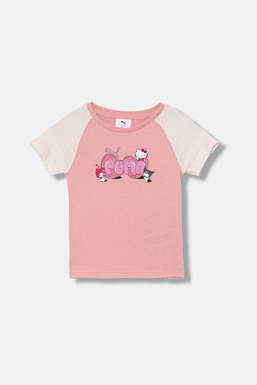 Levně Dětské bavlněné tričko Puma PUMA X HELLO KITTY & FRIENDS Slim Tee růžová barva, 632391