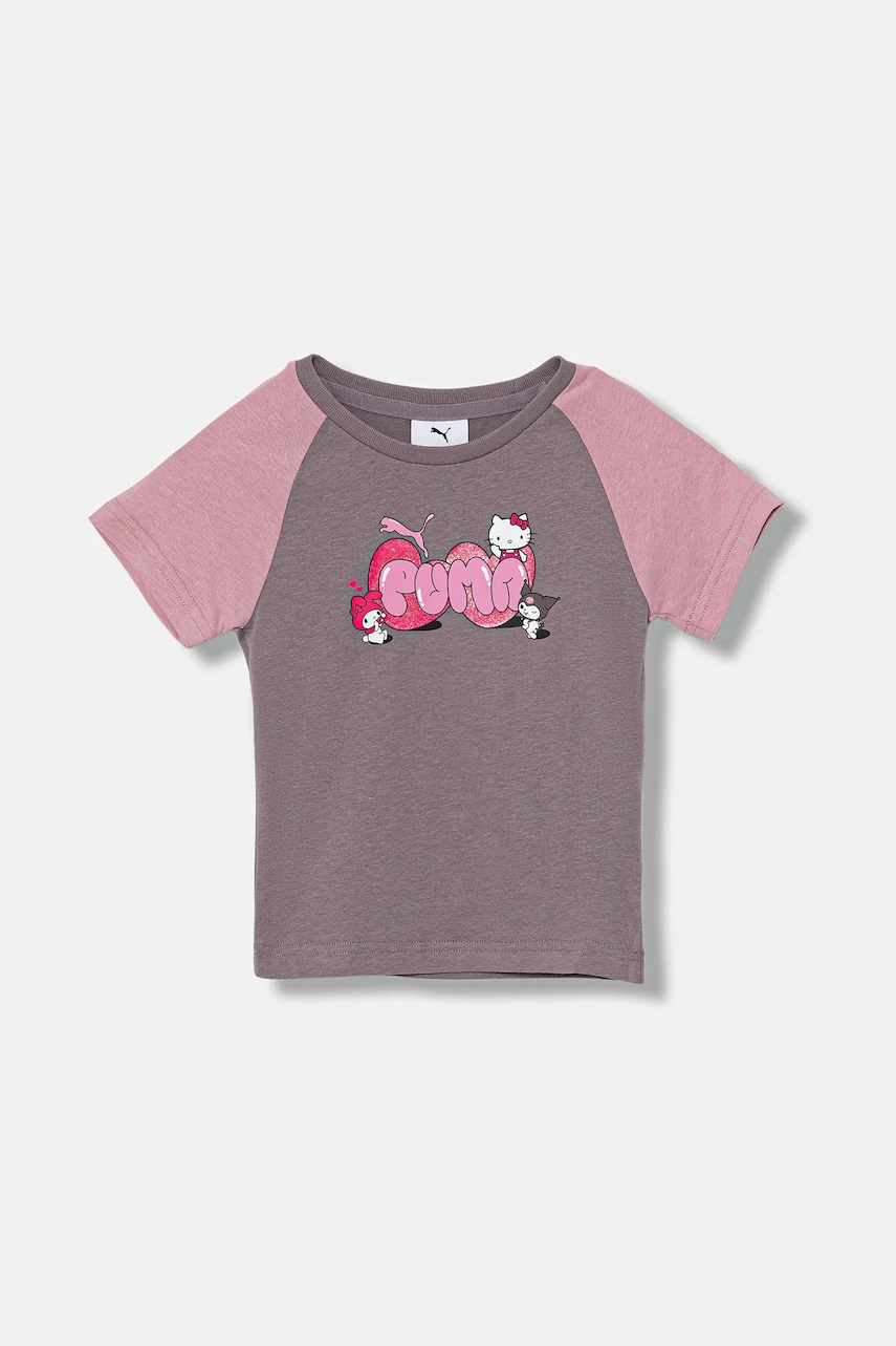 Levně Dětské bavlněné tričko Puma PUMA X HELLO KITTY & FRIENDS Slim Tee fialová barva, 632391
