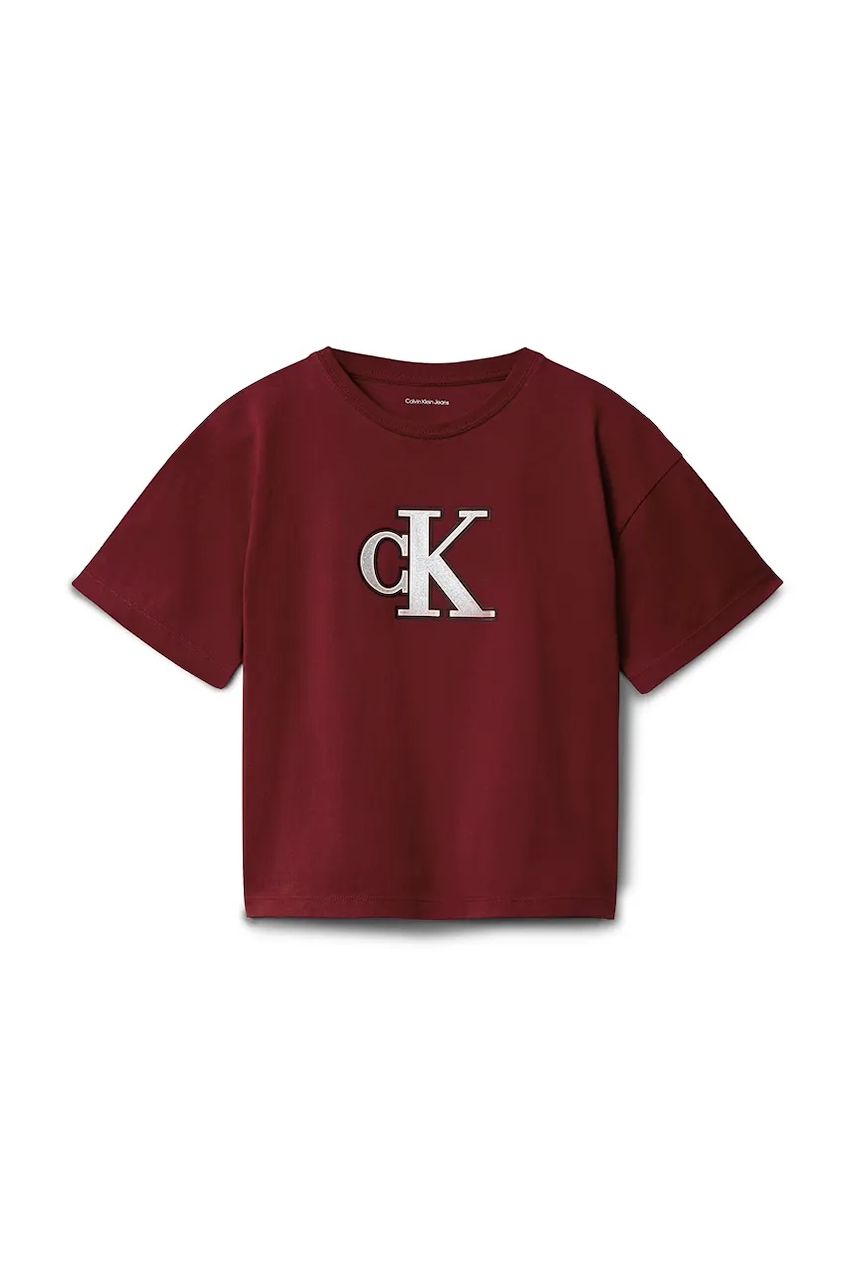 Детская хлопковая футболка Calvin Klein Jeans цвет бордовый IG0IG03040 Детская хлопковая футболка Calvin Klein Jeans цвет бордовый IG0IG03040