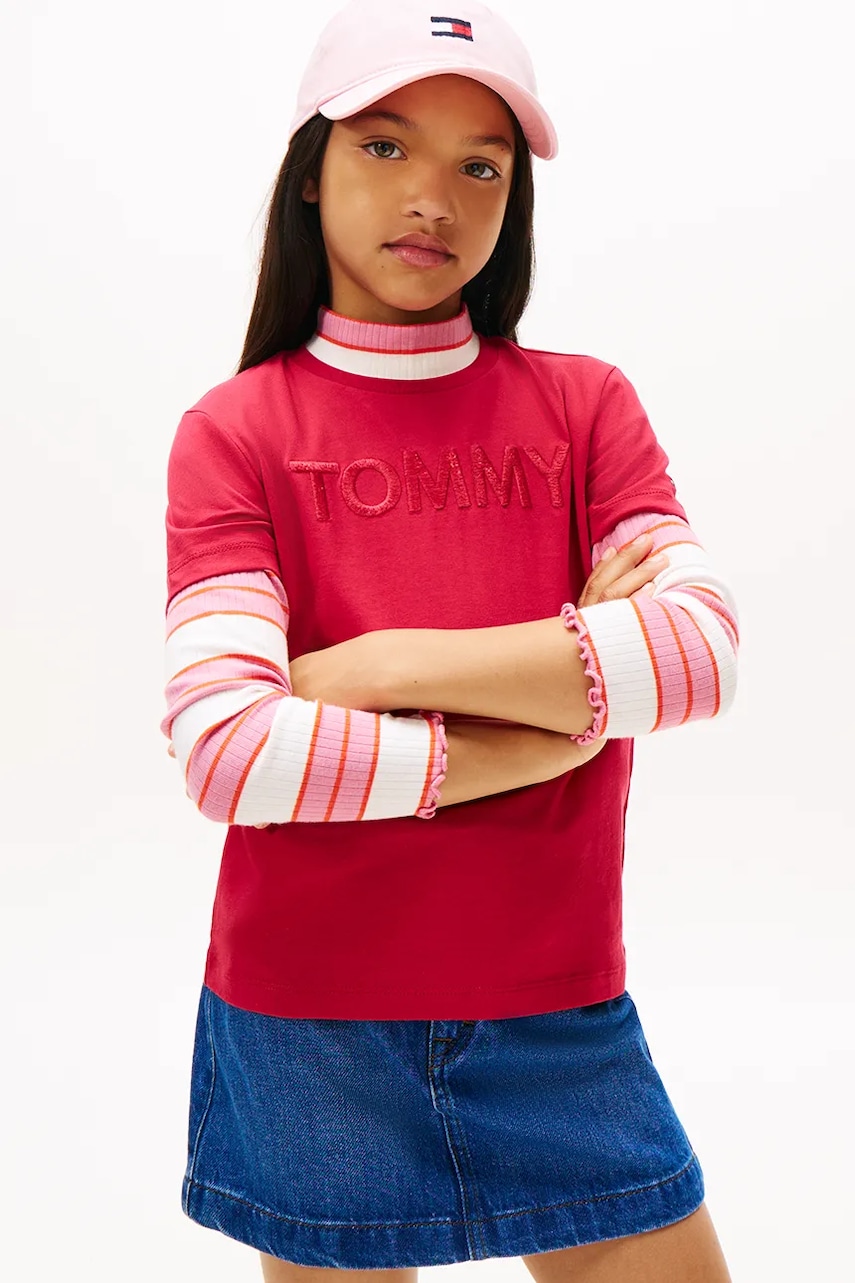 Levně Dětské bavlněné tričko Tommy Hilfiger růžová barva, KG0KG08899