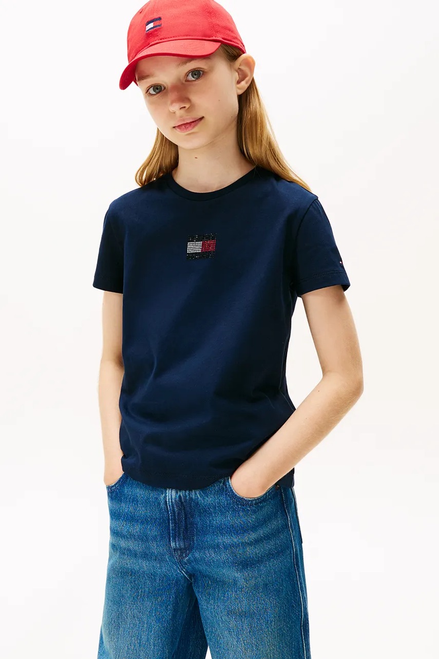 Levně Dětské bavlněné tričko Tommy Hilfiger tmavomodrá barva, KG0KG09012