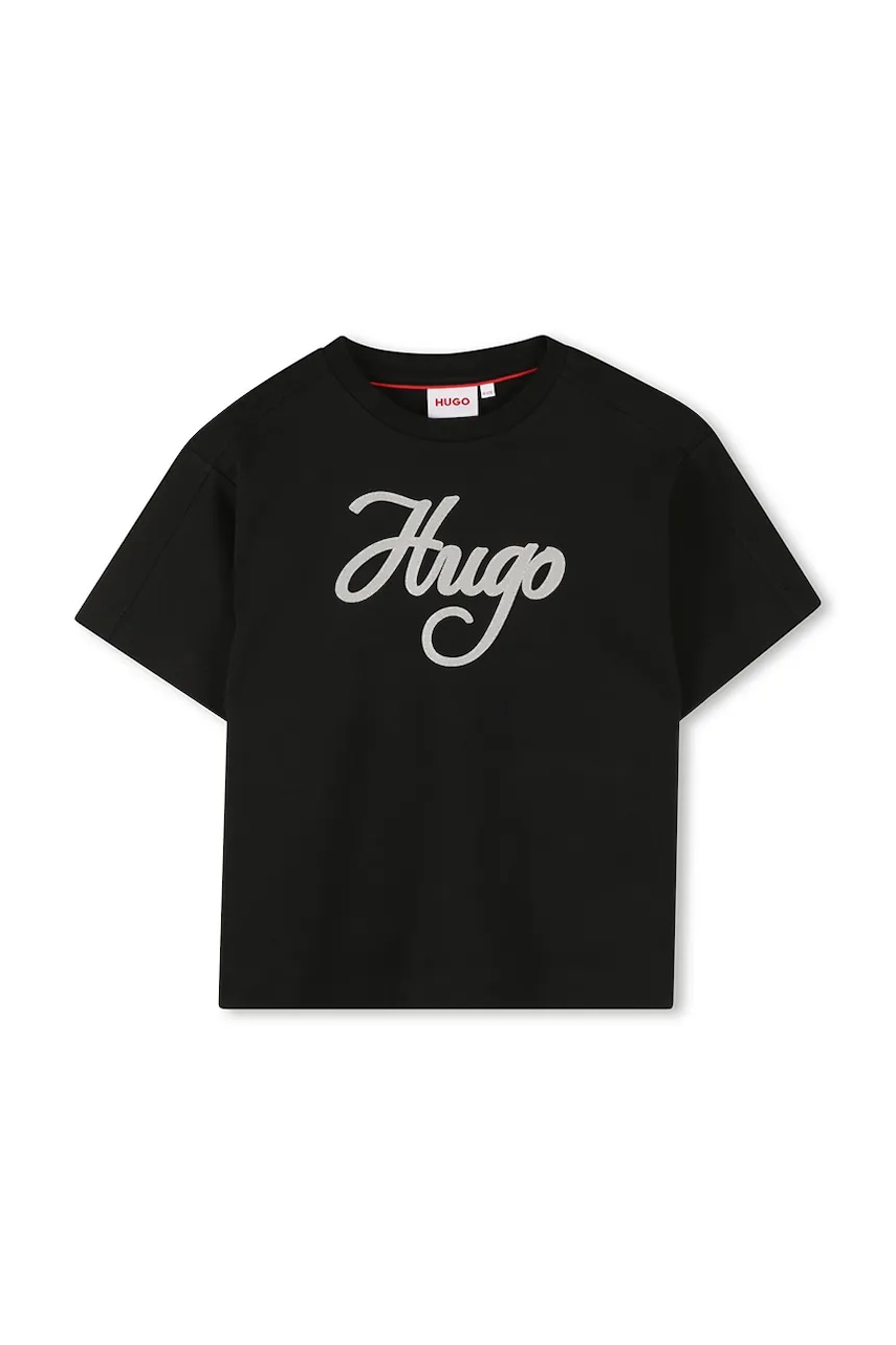 Levně Dětské bavlněné tričko HUGO černá barva, G00571
