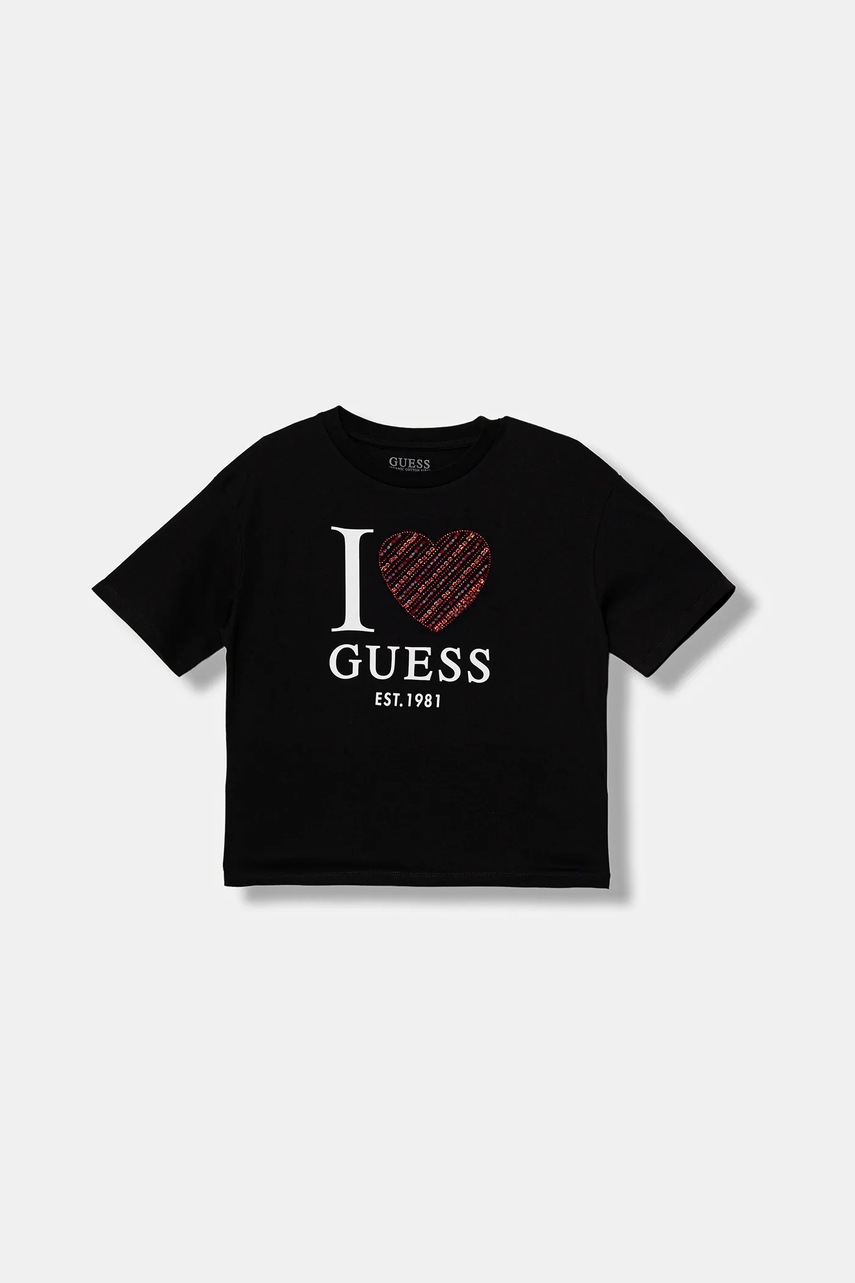 Levně Dětské bavlněné tričko Guess černá barva, J5BI07 I3Z14