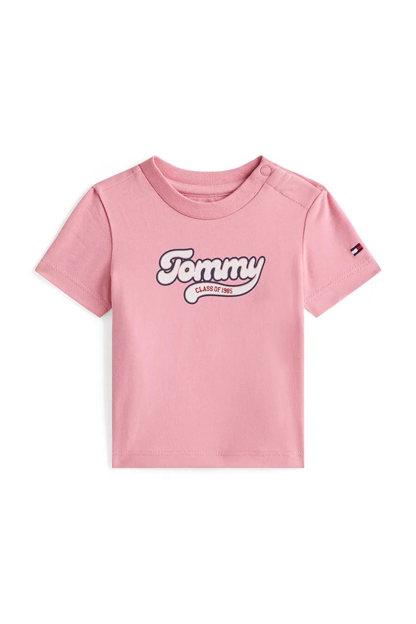 Levně Dětské bavlněné tričko Tommy Hilfiger růžová barva, KN0KN02055