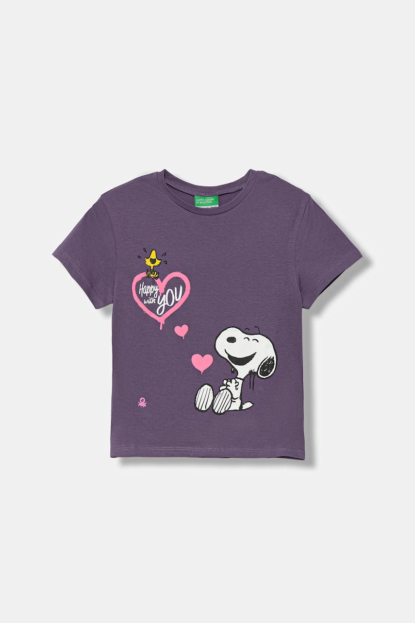United Colors of Benetton tricou de bumbac pentru copii culoarea violet, 3X1SG10JV
