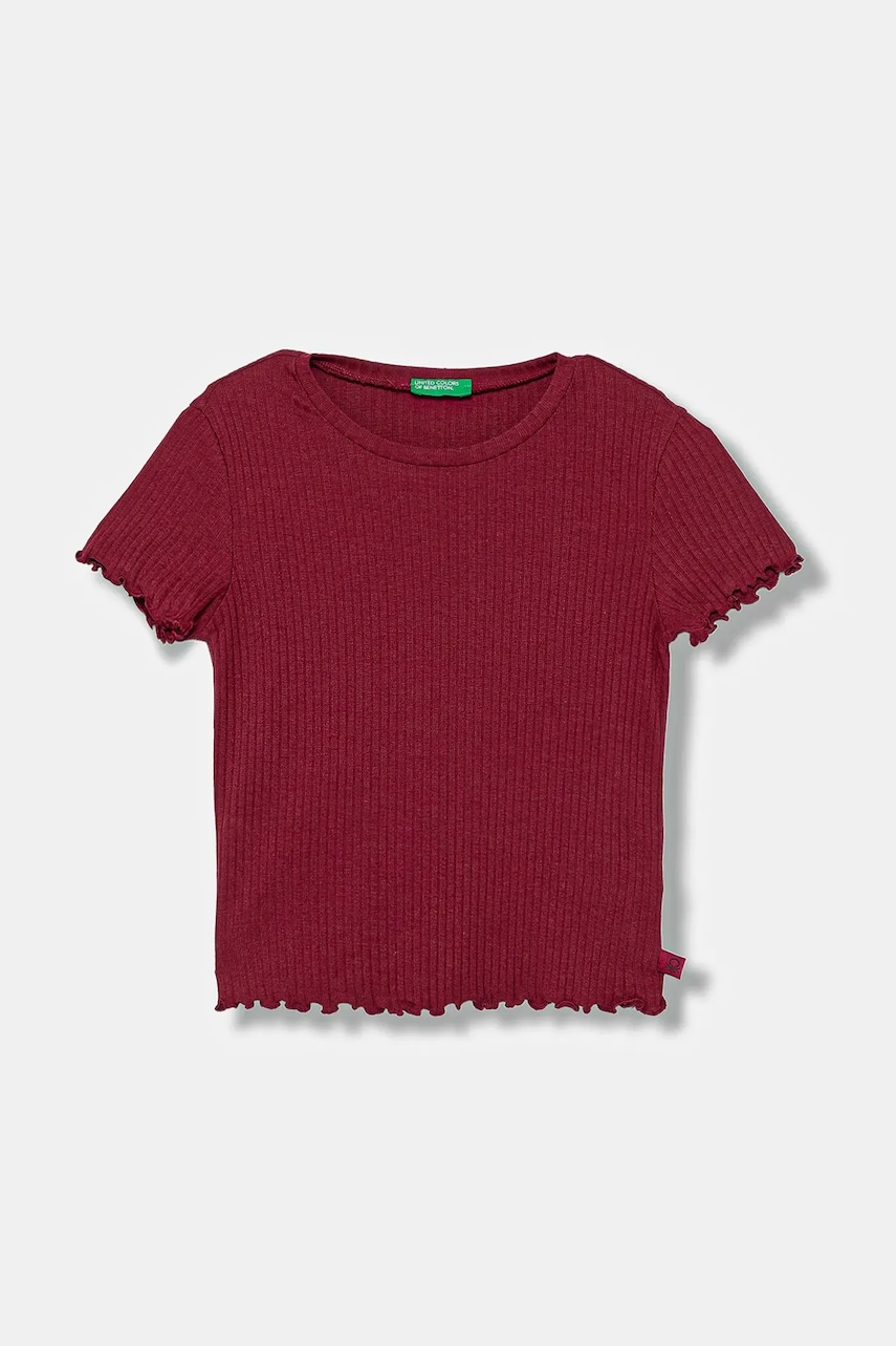 United Colors of Benetton tricou copii culoarea bordo, 3F1AC10N4