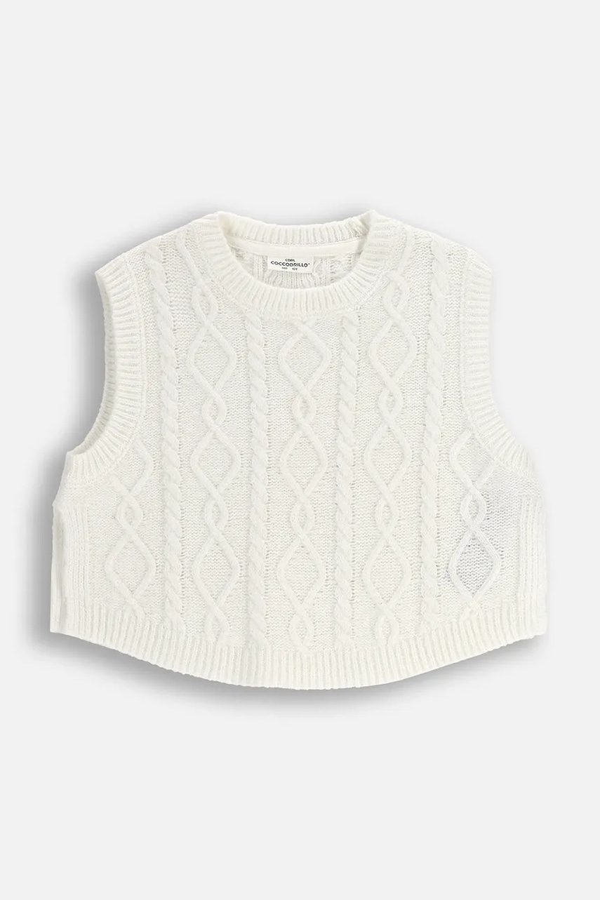 Детская жилетка с добавлением шерсти Coccodrillo цвет бежевый WINTER COSY GRIL JUNIOR Детская жилетка с добавлением шерсти Coccodrillo цвет бежевый WINTER COSY GRIL JUNIOR