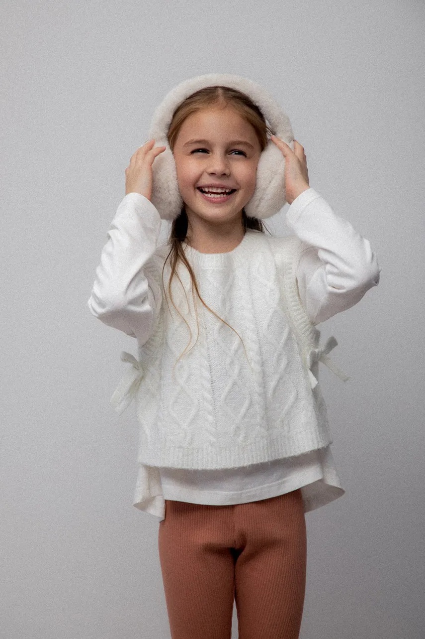 Coccodrillo vestă din amestec de lână pentru copii culoarea bej, WINTER COSY GRIL KIDS