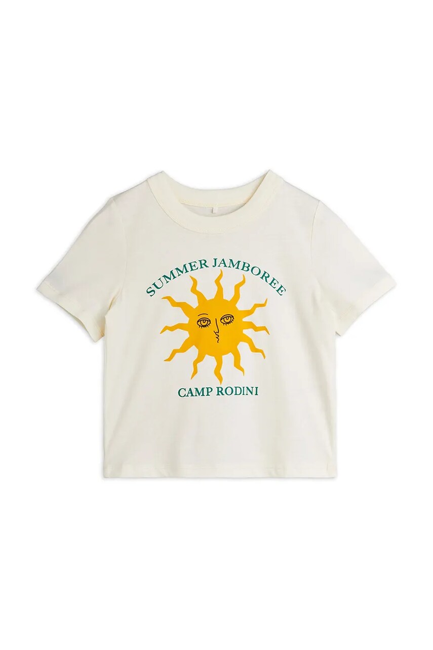 Mini Rodini tricou de bumbac pentru copii Sun culoarea bej, cu imprimeu, 2562011011