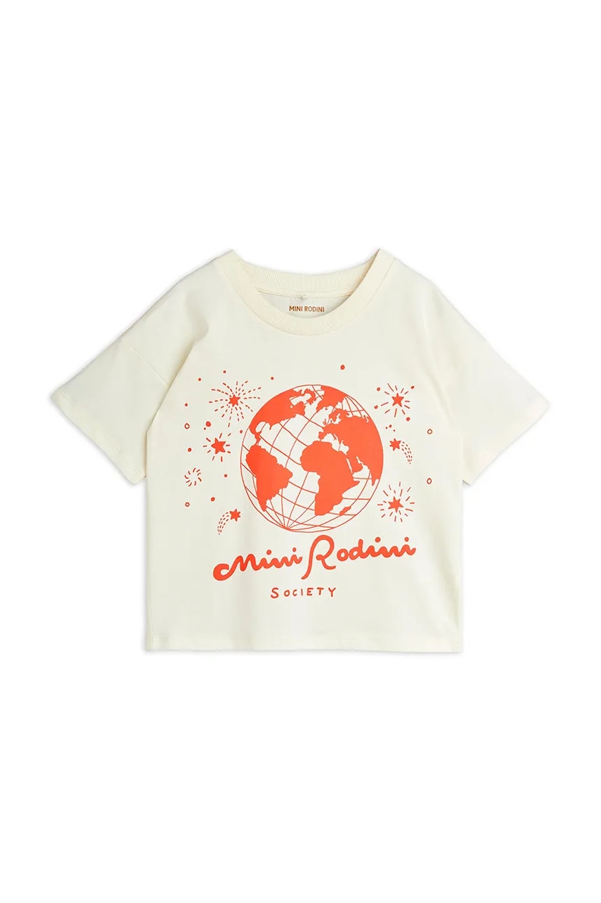 Детская хлопковая футболка Mini Rodini Mini Rodini society цвет бежевый с принтом 2562011811 Детская хлопковая футболка Mini Rodini Mini Rodini society цвет бежевый с принтом 2562011811
