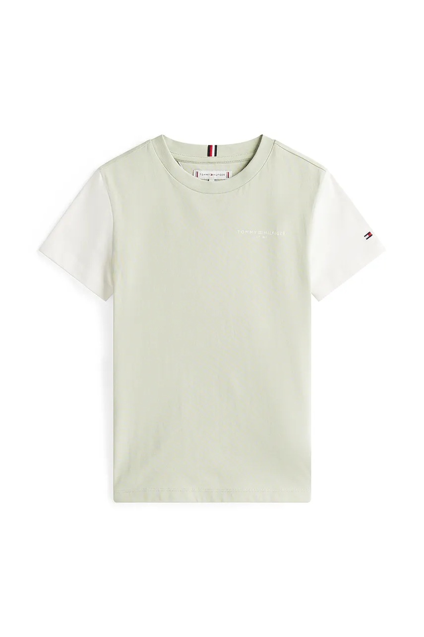Детская хлопковая футболка Tommy Hilfiger цвет бирюзовый однотонная KS0KS00594 Детская хлопковая футболка Tommy Hilfiger цвет бирюзовый однотонная KS0KS00594