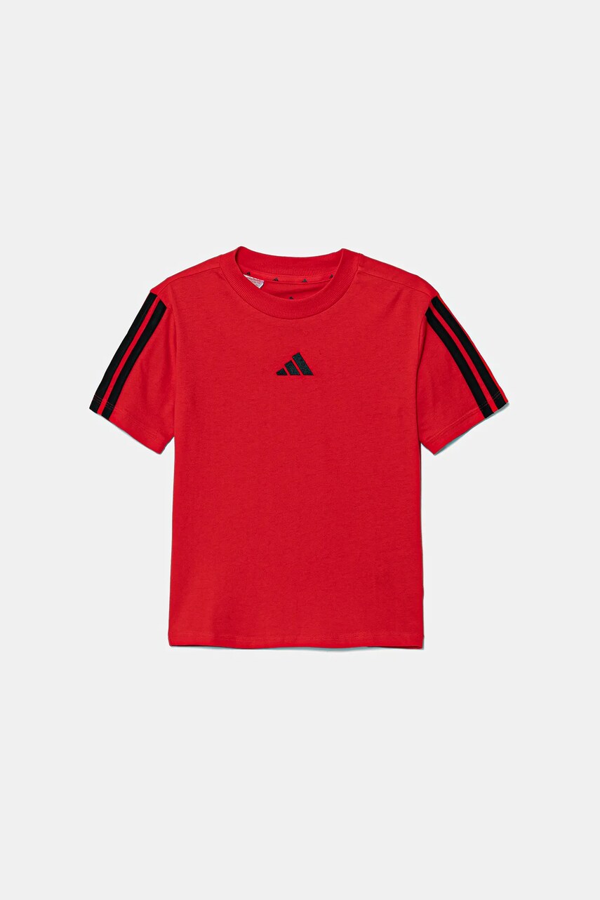 Levně Dětské bavlněné tričko adidas červená barva, s aplikací, JD6489