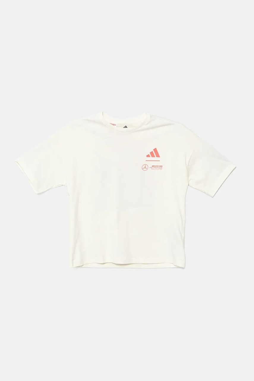 adidas Performance tricou de bumbac pentru copii MERCEDES culoarea bej, cu imprimeu, JX6280