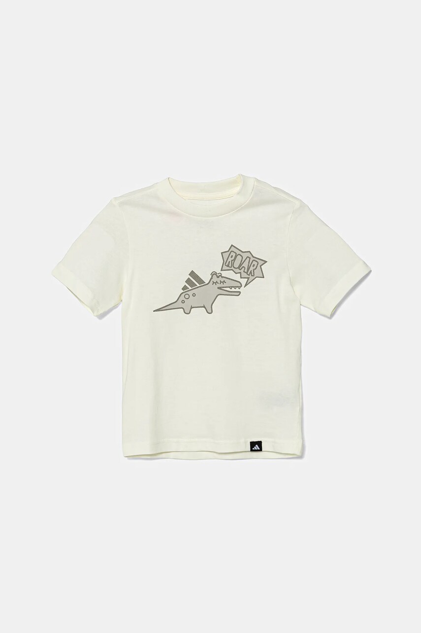 Levně Dětské bavlněné tričko adidas béžová barva, s potiskem, JV5074
