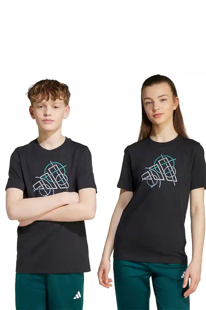 adidas tricou de bumbac pentru copii culoarea negru, cu imprimeu, JV5104