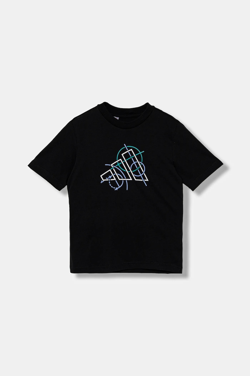 adidas tricou de bumbac pentru copii culoarea negru, cu imprimeu, JV5104